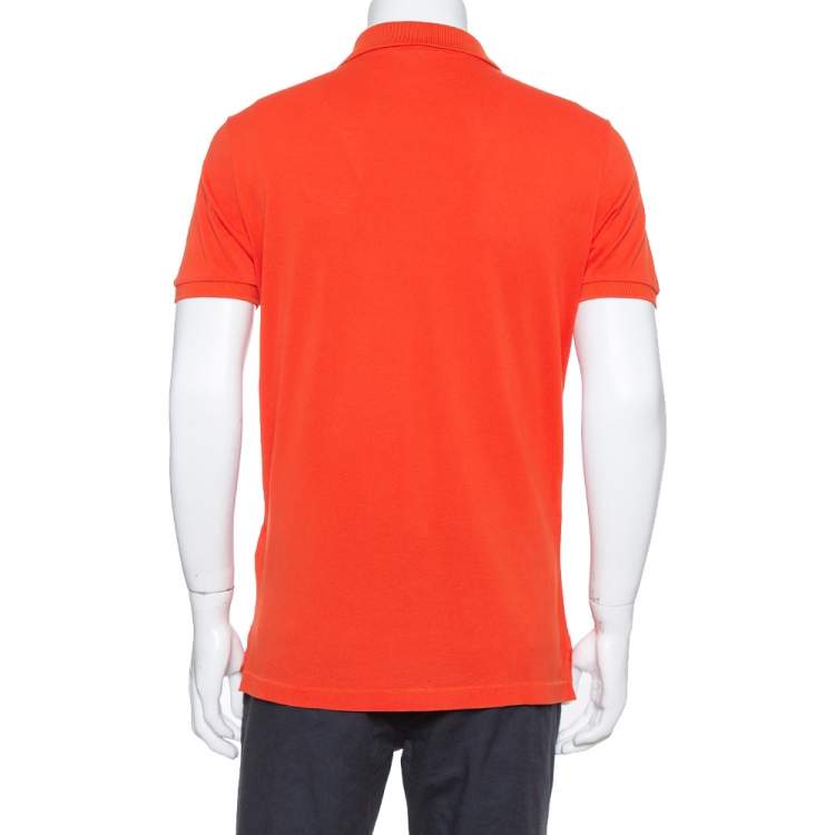 Pre Owned Burberry Brit Orange Cotton Pique Logo Embroidered Polo T-Shirt M