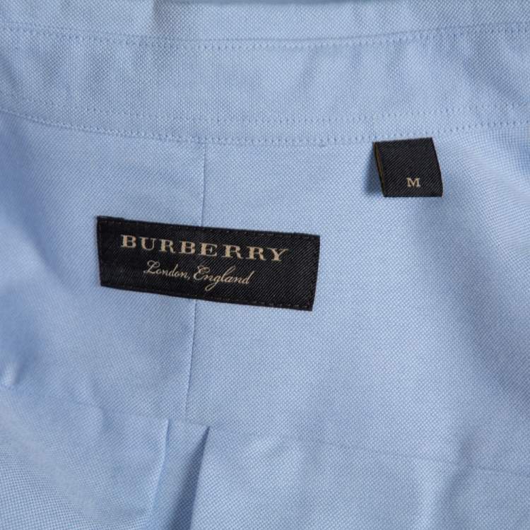 Pre Owned Burberry Light Blue Cotton Oxford Ruffled Detail Long Sleeve Shirt M