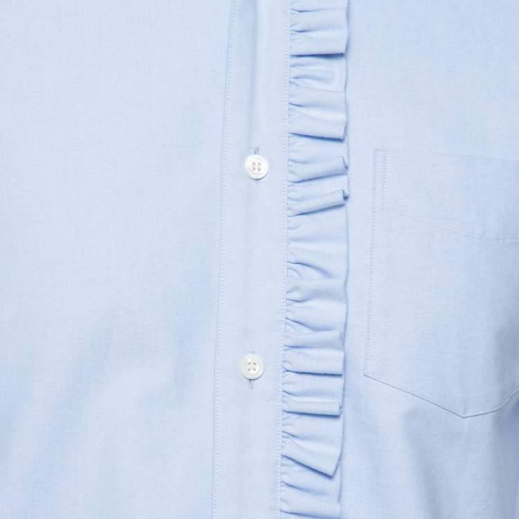 Pre Owned Burberry Light Blue Cotton Oxford Ruffled Detail Long Sleeve Shirt M