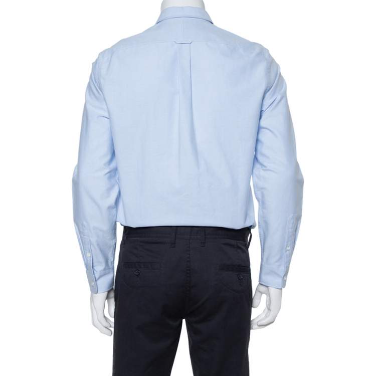 Pre Owned Burberry Light Blue Cotton Oxford Ruffled Detail Long Sleeve Shirt M