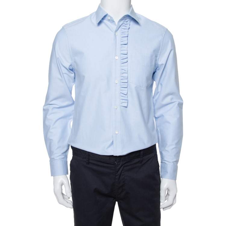 Burberry Light Blue Cotton Oxford Ruffled Detail Long Sleeve Shirt M  Burberry | TLC
