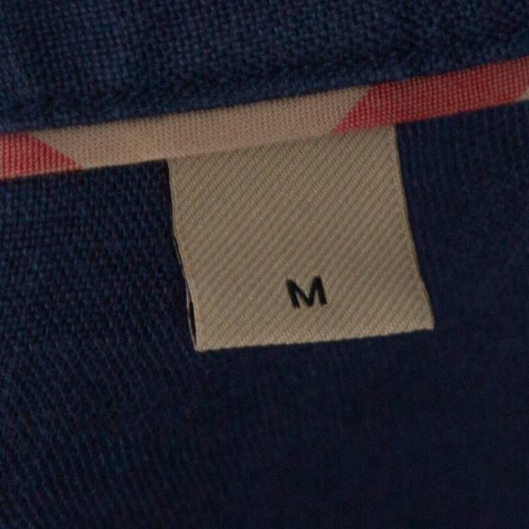 Pre Owned Burberry Navy Blue Linen Bib Detail Tunic Shirt M