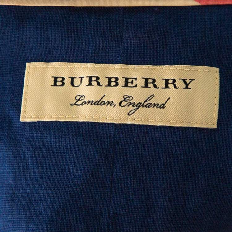 Pre Owned Burberry Navy Blue Linen Bib Detail Tunic Shirt M