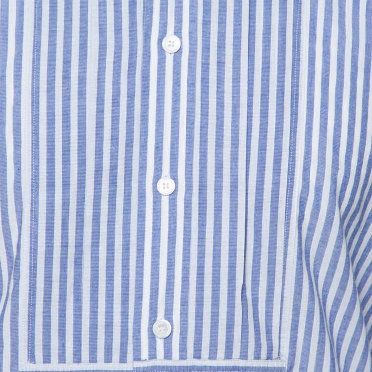 Pre Owned Burberry Blue Striped Cotton Pleat Front Benfleet Double Cuff Shirt L