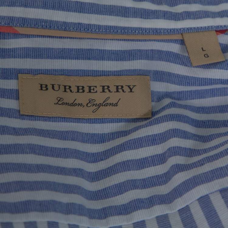Pre Owned Burberry Blue Striped Cotton Pleat Front Benfleet Double Cuff Shirt L