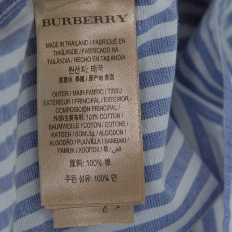 Pre Owned Burberry Blue Striped Cotton Pleat Front Benfleet Double Cuff Shirt L