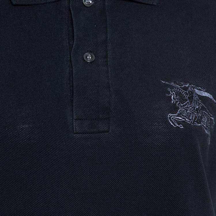 Pre Owned Burberry Black Cotton Embroidered Logo Slim Fit Polo T-Shirt S