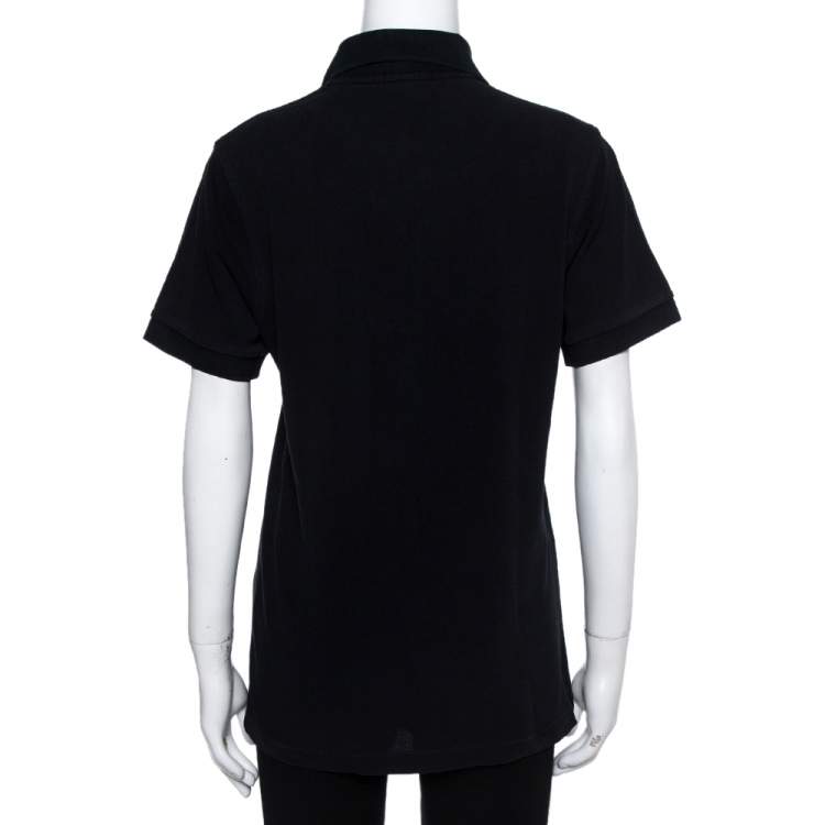 Pre Owned Burberry Black Cotton Embroidered Logo Slim Fit Polo T-Shirt S