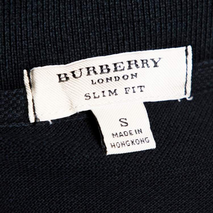 Pre Owned Burberry Black Cotton Embroidered Logo Slim Fit Polo T-Shirt S