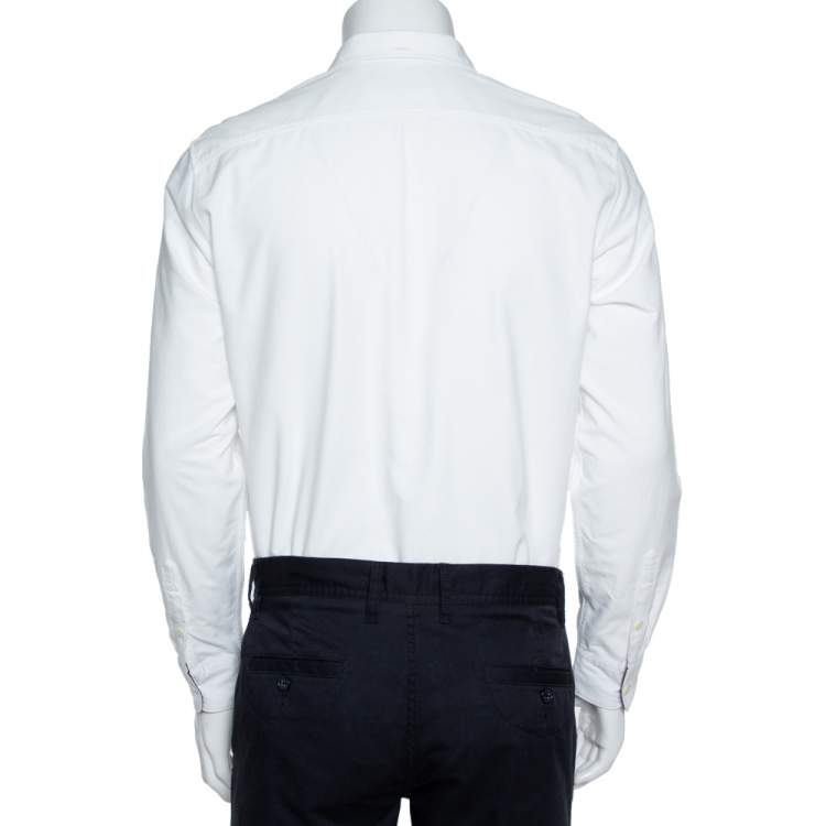 Pre Owned Burberry White Cotton Oxford Contrast Check Trim Button Front Shirt M