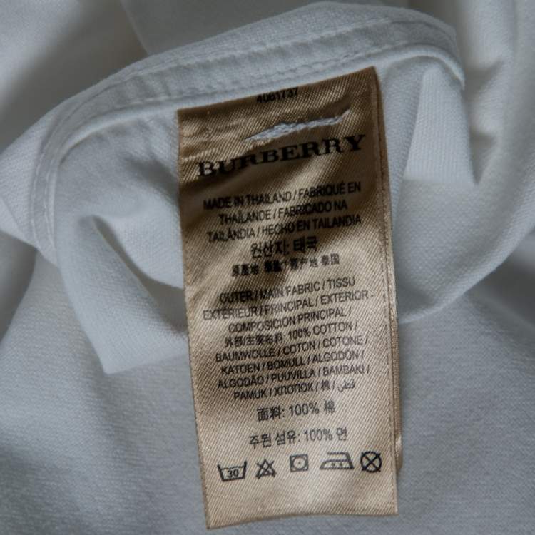 Pre Owned Burberry White Cotton Oxford Contrast Check Trim Button Front Shirt M