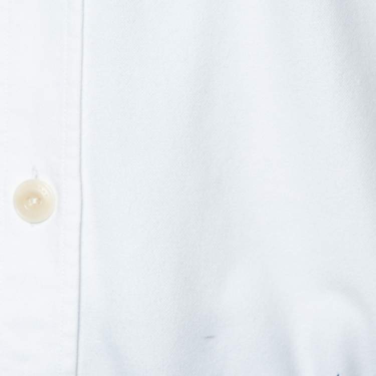 Pre Owned Burberry White Cotton Oxford Contrast Check Trim Button Front Shirt M