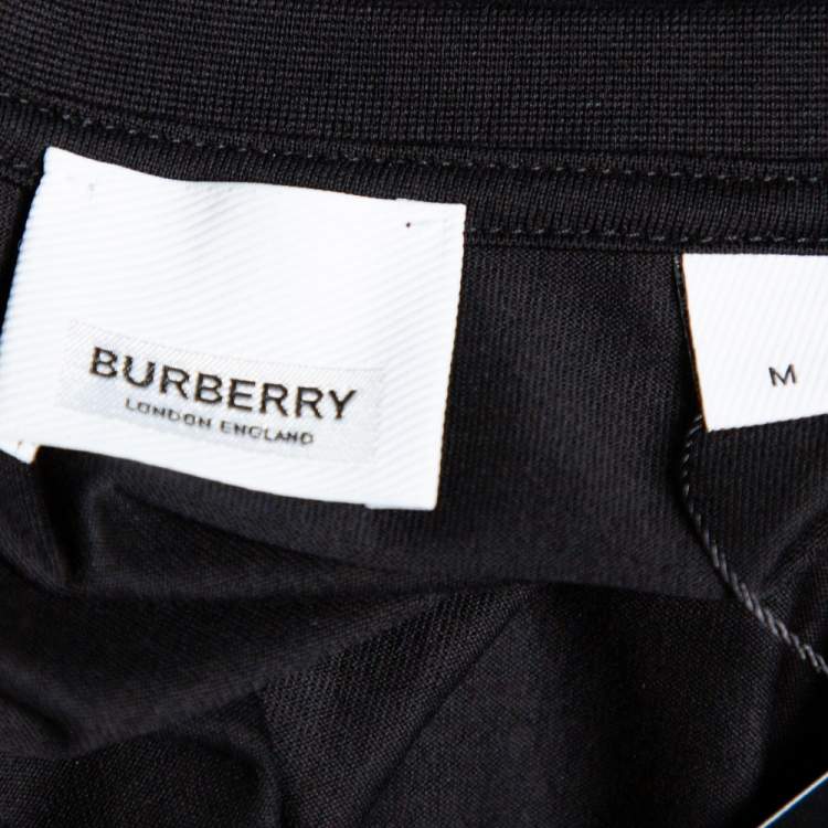 Pre Owned Burberry Black Stretch Cotton Parker Logo Embroidered T-Shirt M