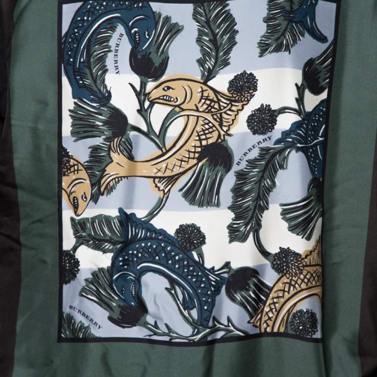 Pre Owned Burberry Black Printed Silk & Knit Sweatshirt XL