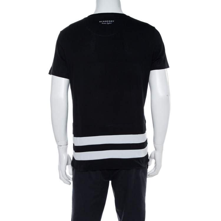 Pre Owned Burberry Black Cotton Striped Panel Radley T-Shirt L