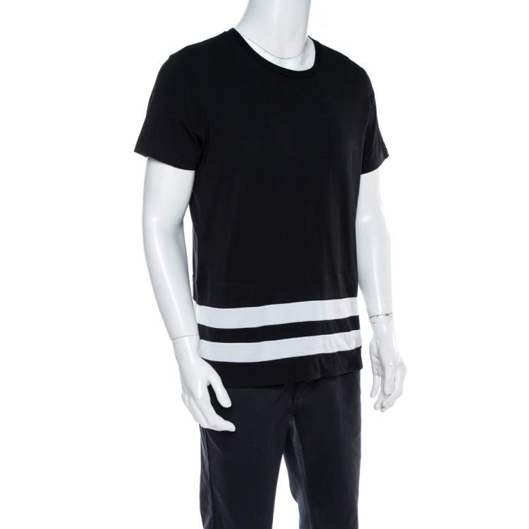 Pre Owned Burberry Black Cotton Striped Panel Radley T-Shirt L