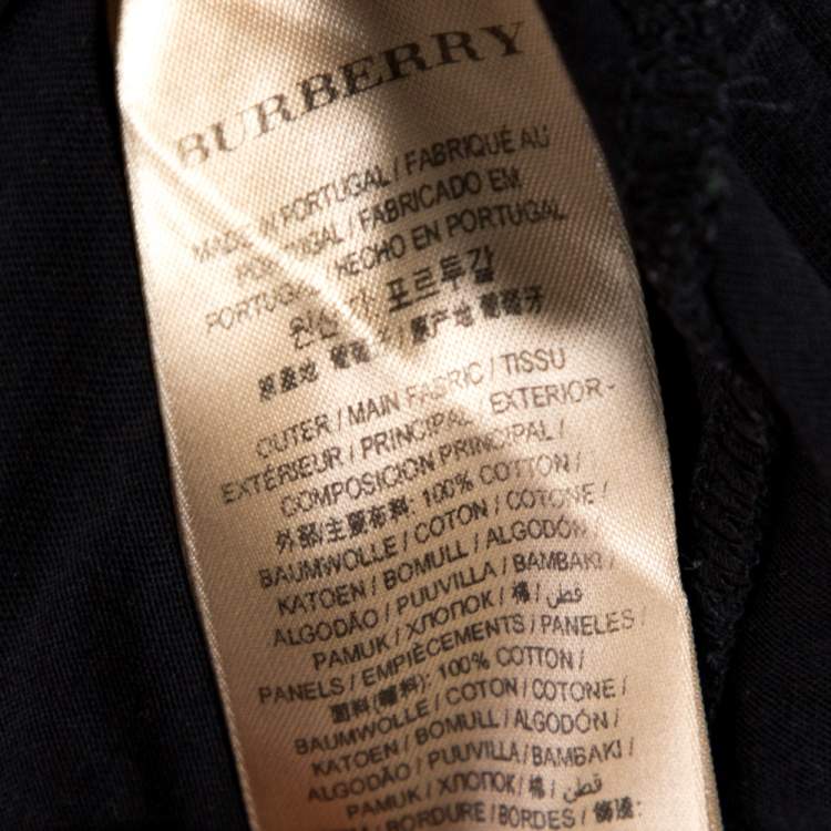 Pre Owned Burberry Black Cotton Striped Panel Radley T-Shirt L