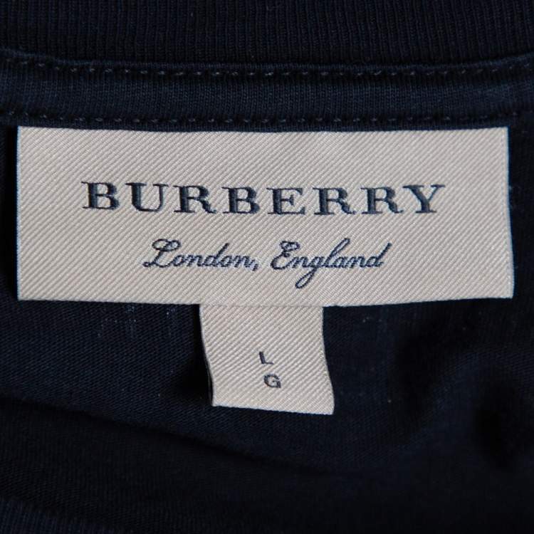 Pre Owned Burberry Black Cotton Striped Panel Radley T-Shirt L