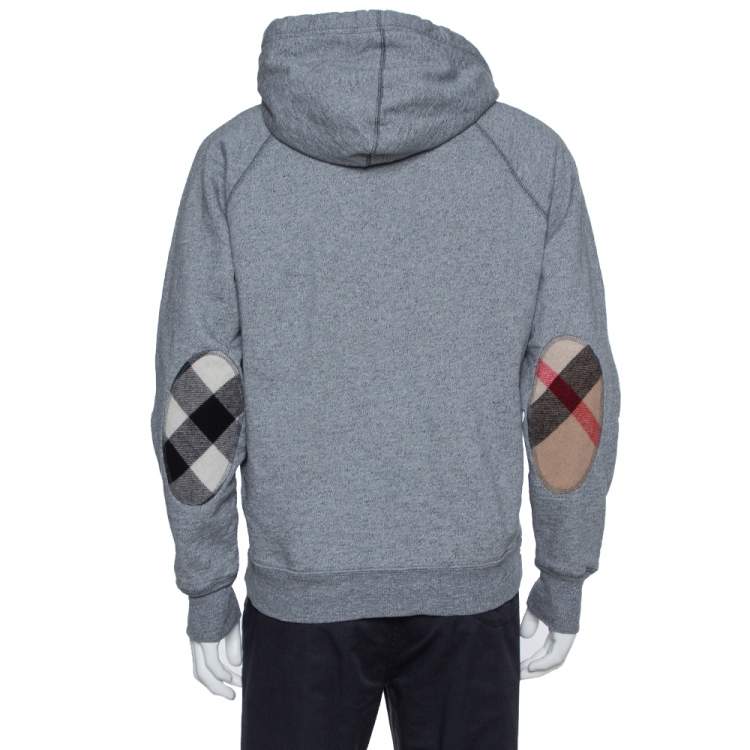 Pre Owned Burberry Grey Knit Elbow Patch Detail Hoodie XL
