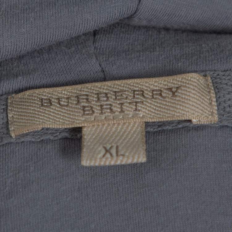 Pre Owned Burberry Grey Knit Elbow Patch Detail Hoodie XL