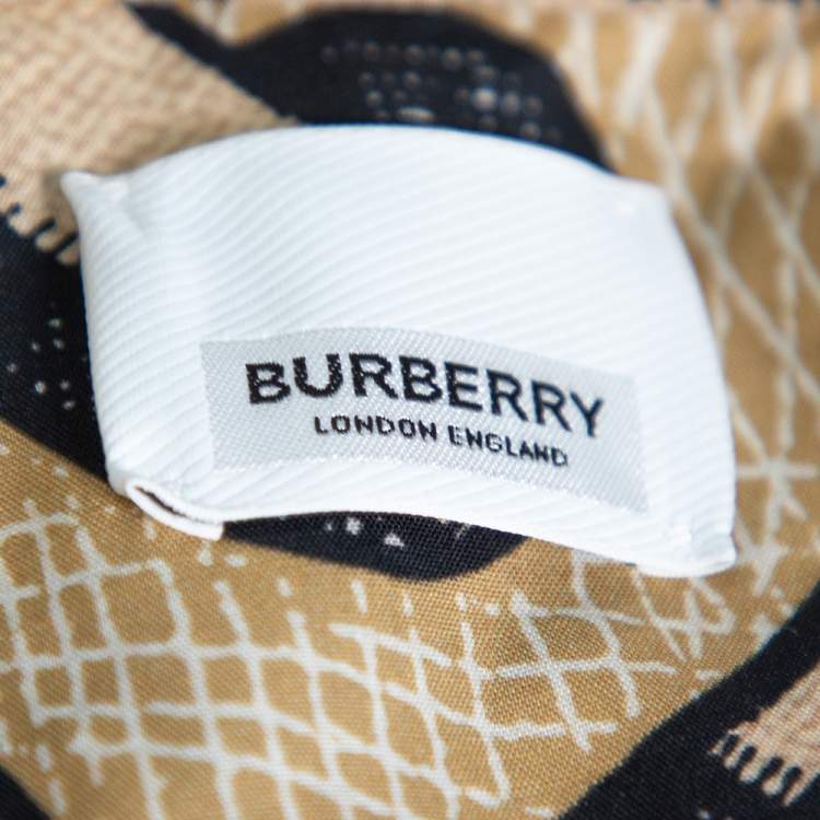 Pre Owned Burberry Brown TB Logo Monogram Cotton & Knit Collar Detail Bowling Shirt L