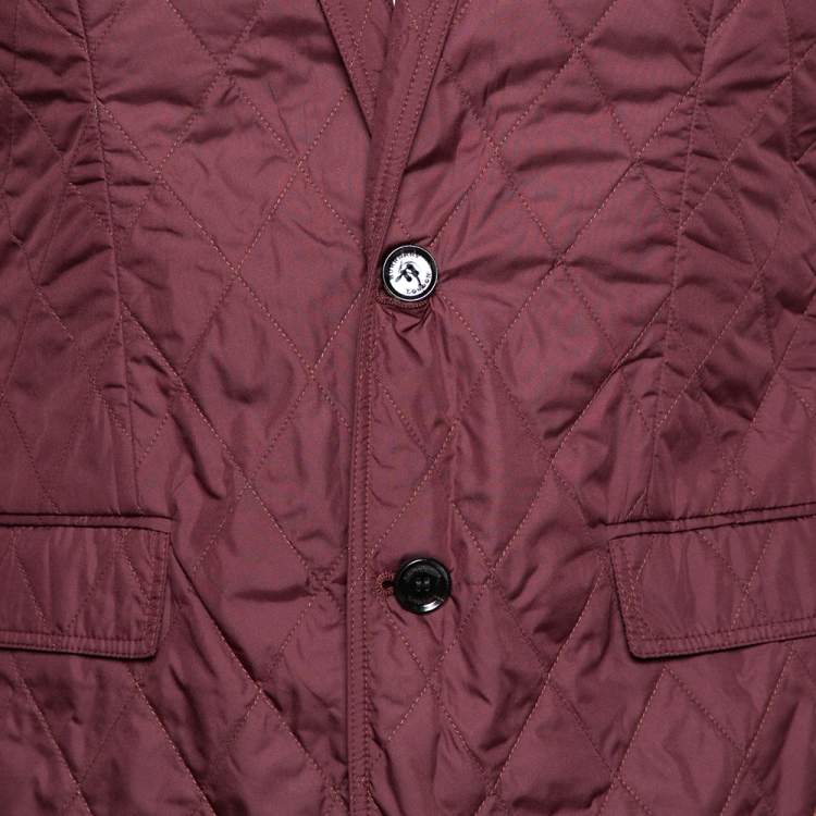Pre Owned Burberry Burgundy Quilted Synthetic Long Jacket L