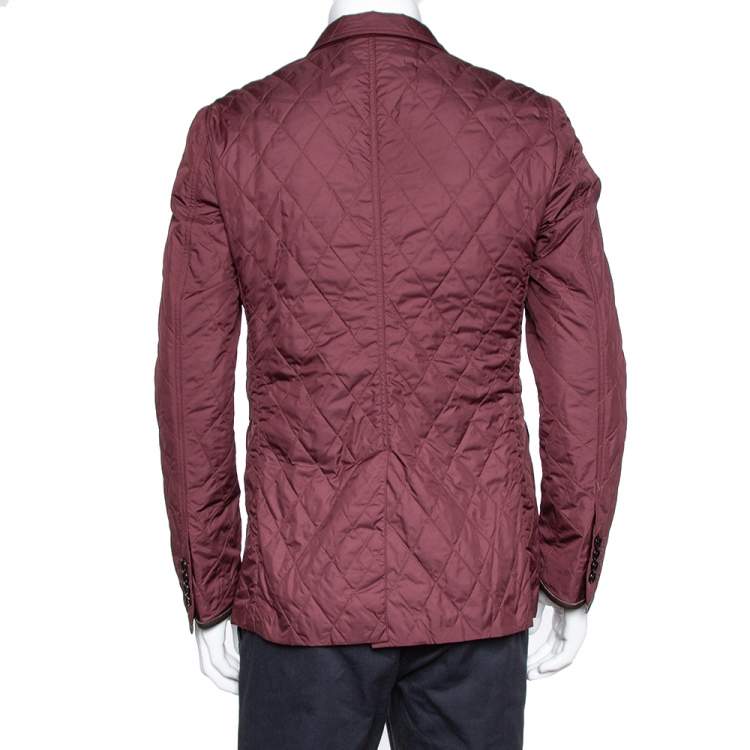 Pre Owned Burberry Burgundy Quilted Synthetic Long Jacket L