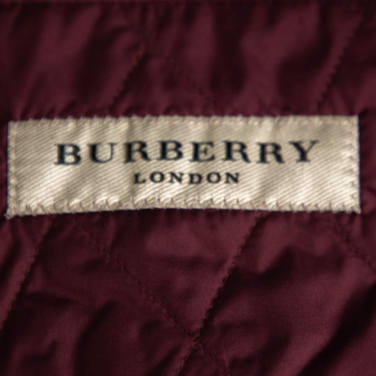 Pre Owned Burberry Burgundy Quilted Synthetic Long Jacket L
