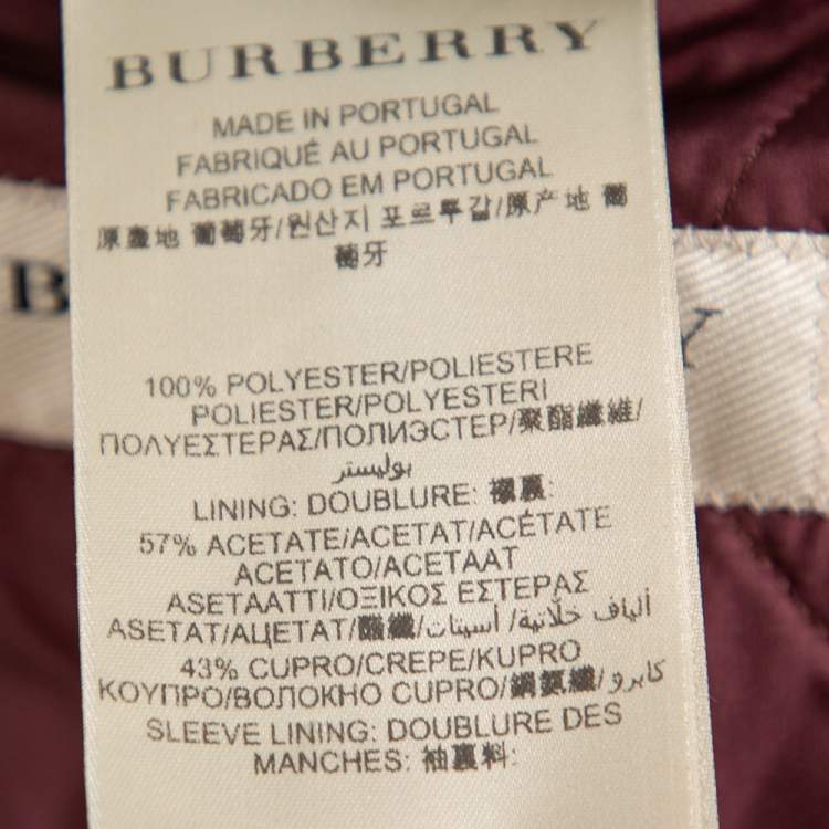 Pre Owned Burberry Burgundy Quilted Synthetic Long Jacket L