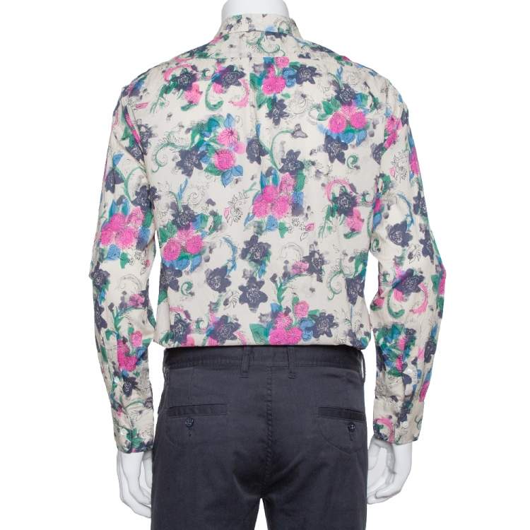 مملوكة مسبقًا Burberry Multicolor Watercolor Floral Printed Cotton Button Front Shirt L
