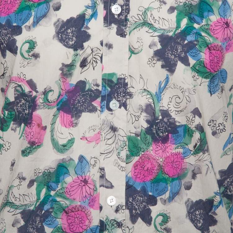 مملوكة مسبقًا Burberry Multicolor Watercolor Floral Printed Cotton Button Front Shirt L