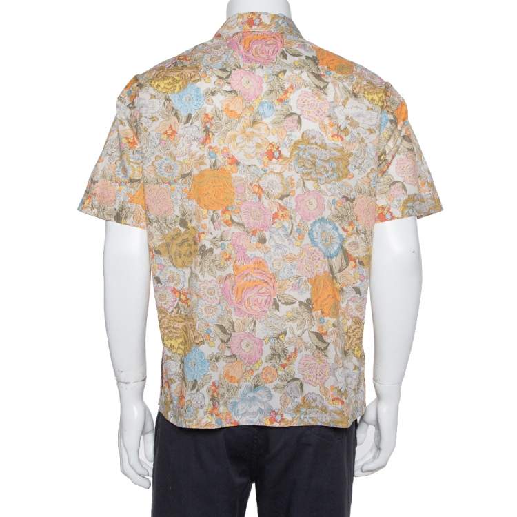 Pre Owned Burberry Multicolor Floral Printed Cotton Bowling Shirt L