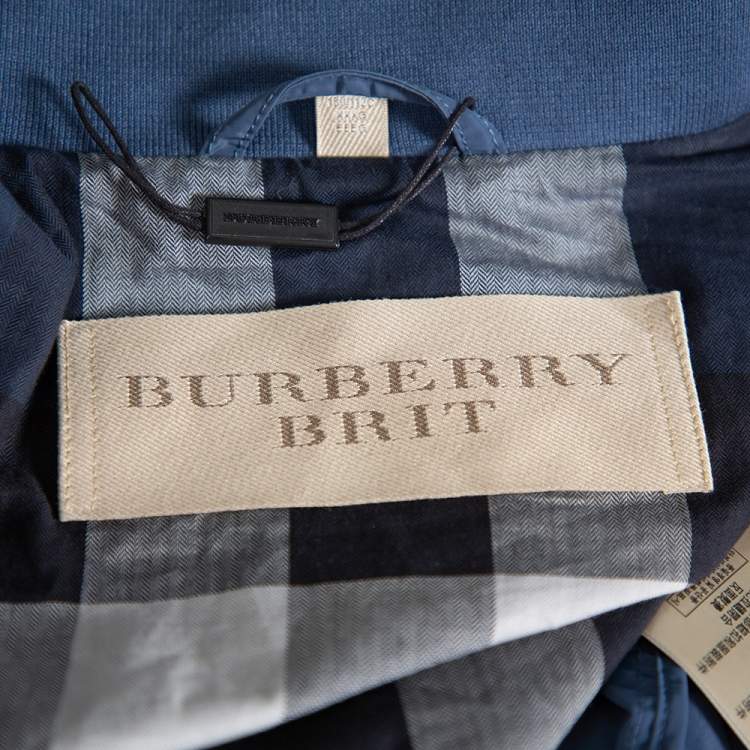 Pre Owned Burberry Brit Jade Blue Synthetic Double Collar Jacket 3XL 