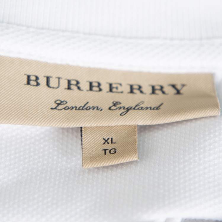 Pre Owned Burberry White Cotton Pique Triple Archive Logo Embroidered Polo T-Shirt XL