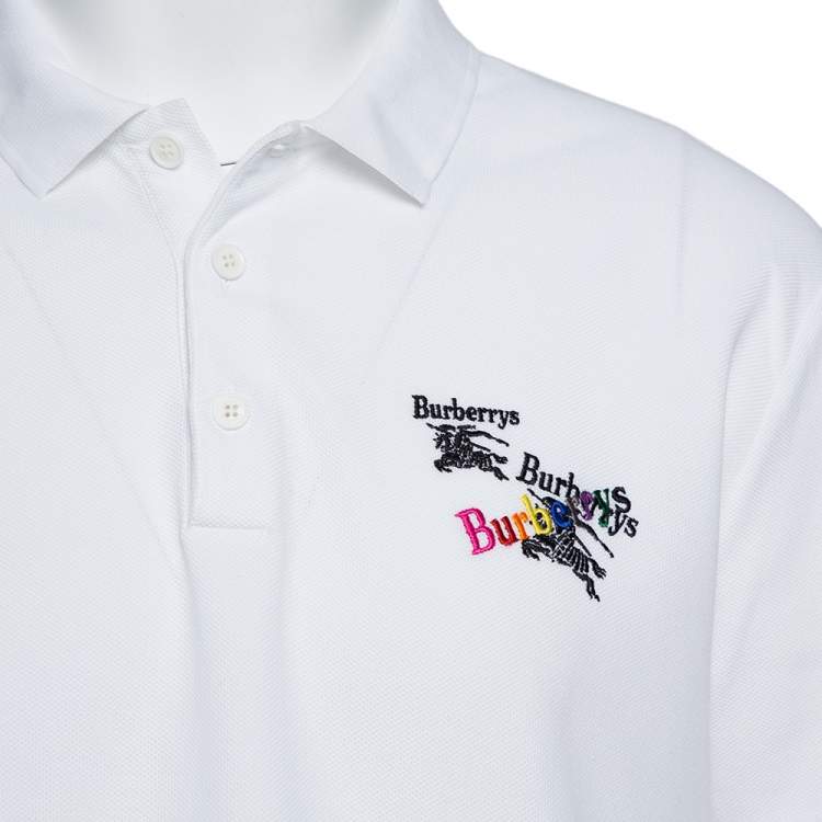 Pre Owned Burberry White Cotton Pique Triple Archive Logo Embroidered Polo T-Shirt XL
