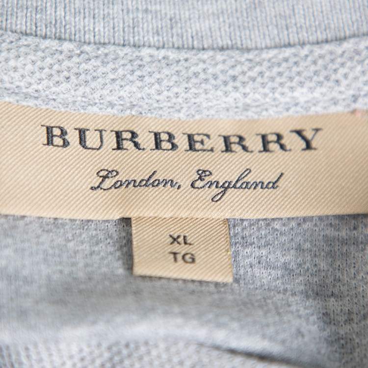 Pre Owned Burberry Grey Cotton Pique Triple Archive Logo Embroidered Polo T-Shirt XL