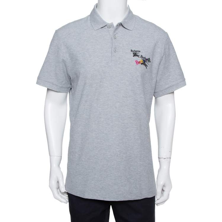 Burberry Grey Cotton Pique Triple Archive Logo Embroidered
