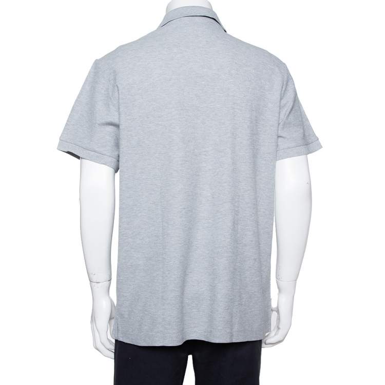 Pre Owned Burberry Grey Cotton Pique Triple Archive Logo Embroidered Polo T-Shirt XL