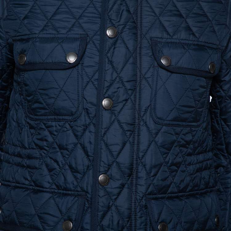 Pre Owned Burberry Brit Navy Blue Synthetic Diamond Quilted Zipper Front Jacket XS