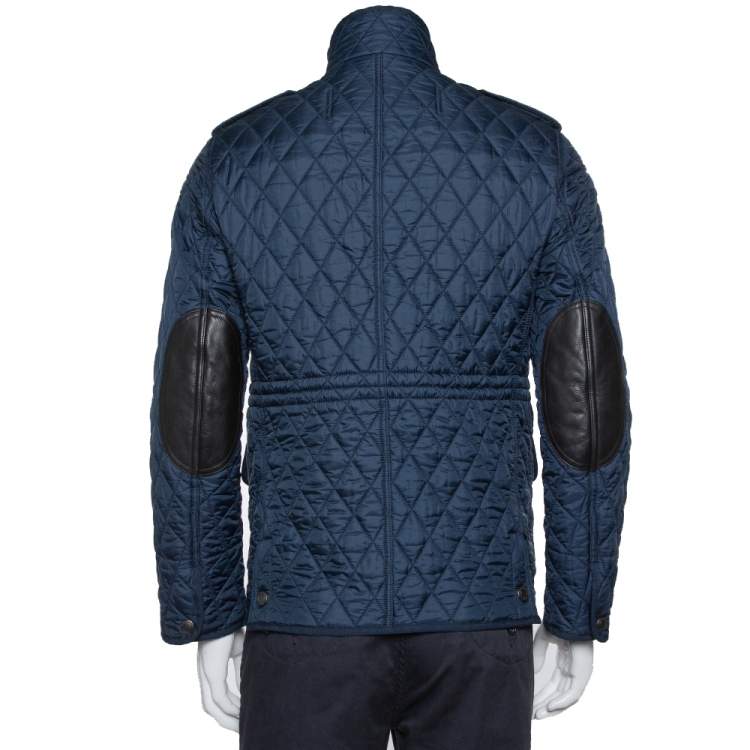 Pre Owned Burberry Brit Navy Blue Synthetic Diamond Quilted Zipper Front Jacket XS