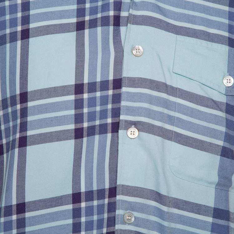 Pre Owned Burberry Blue Cotton Plaid Button Front Shirt M