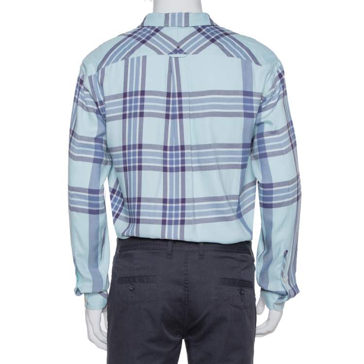 Pre Owned Burberry Blue Cotton Plaid Button Front Shirt M