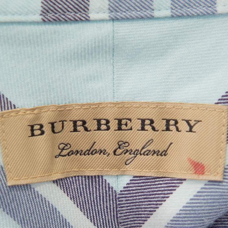 Pre Owned Burberry Blue Cotton Plaid Button Front Shirt M