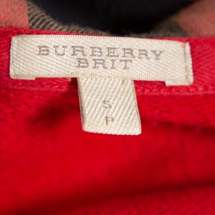 Pre Owned Burberry Brit Red Cotton Zip Front Hoodie S