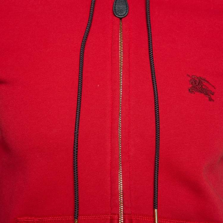 Pre Owned Burberry Brit Red Cotton Zip Front Hoodie S