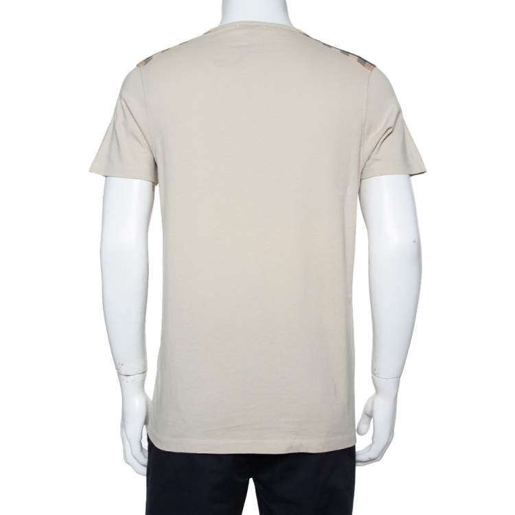 Pre Owned Burberry Beige Novacheck Shoulder Patch Detail T-Shirt L