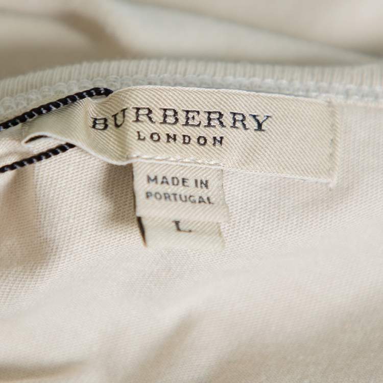 Pre Owned Burberry Beige Novacheck Shoulder Patch Detail T-Shirt L