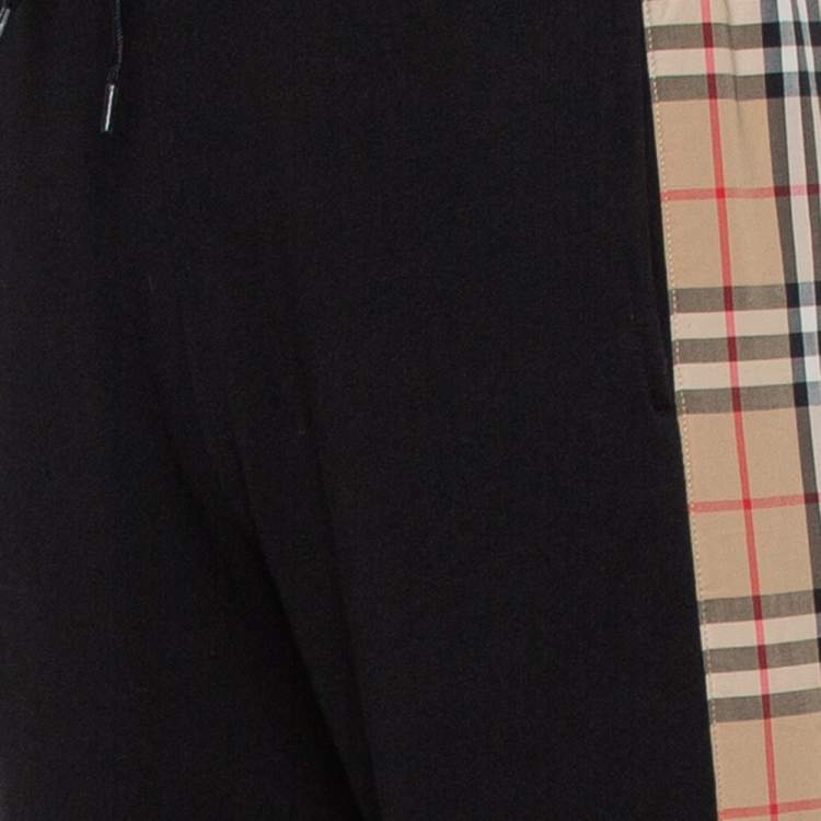 Pre Owned Burberry Black Cotton Vintage Check Logo Side Stripe Detail Joggers XS