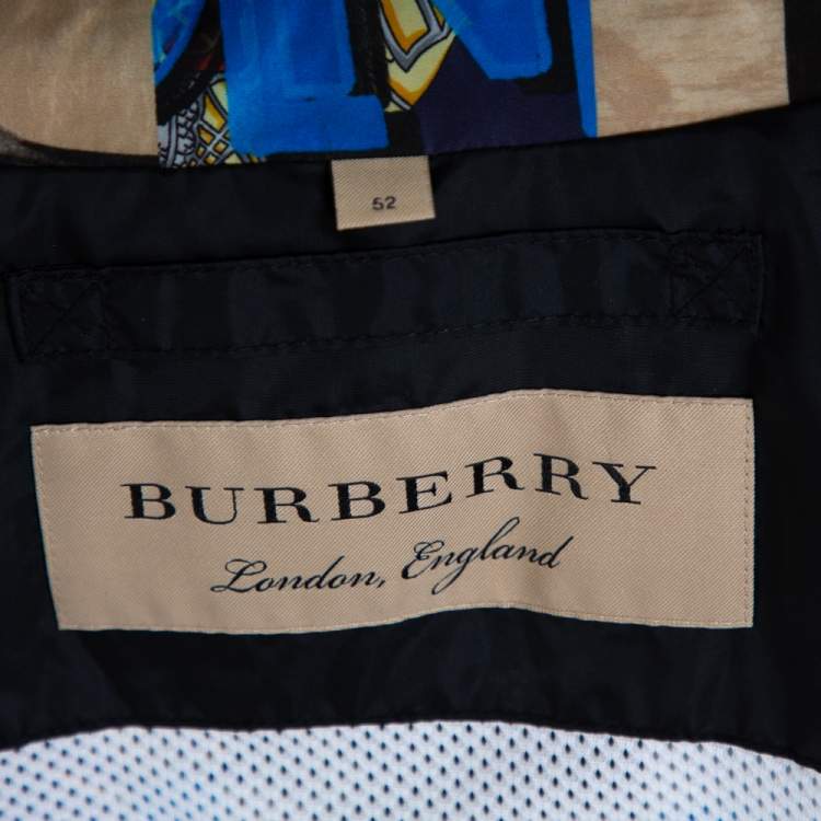 Pre Owned Burberry Blue Graffiti Printed Synthetic Zipper Front Shell Jacket XL