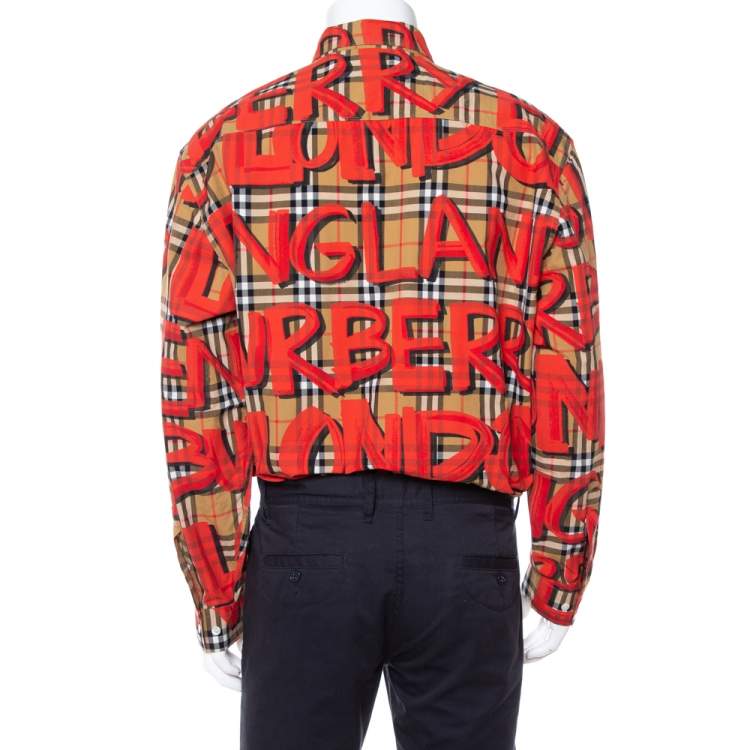 Pre Owned Burberry Beige Nova Check Cotton Graffiti Print Long Sleeve Jameson Shirt XXXL